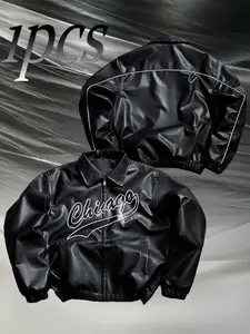 Men's Hip-Hop Style PU Leather Jacket, Full Zip Lapel, Elastic Waist, Durable, Perfect for Skateboarding, Night Market, Weekend Outing, Couples Fashion