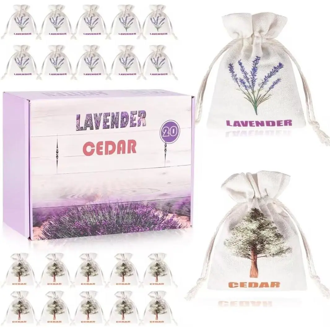 20 Pack Cedar Chips and  Dried Lavender Sachets Bags - Stop Clothes , Cedar and Lavendar   Sachets for Drawers and Closets