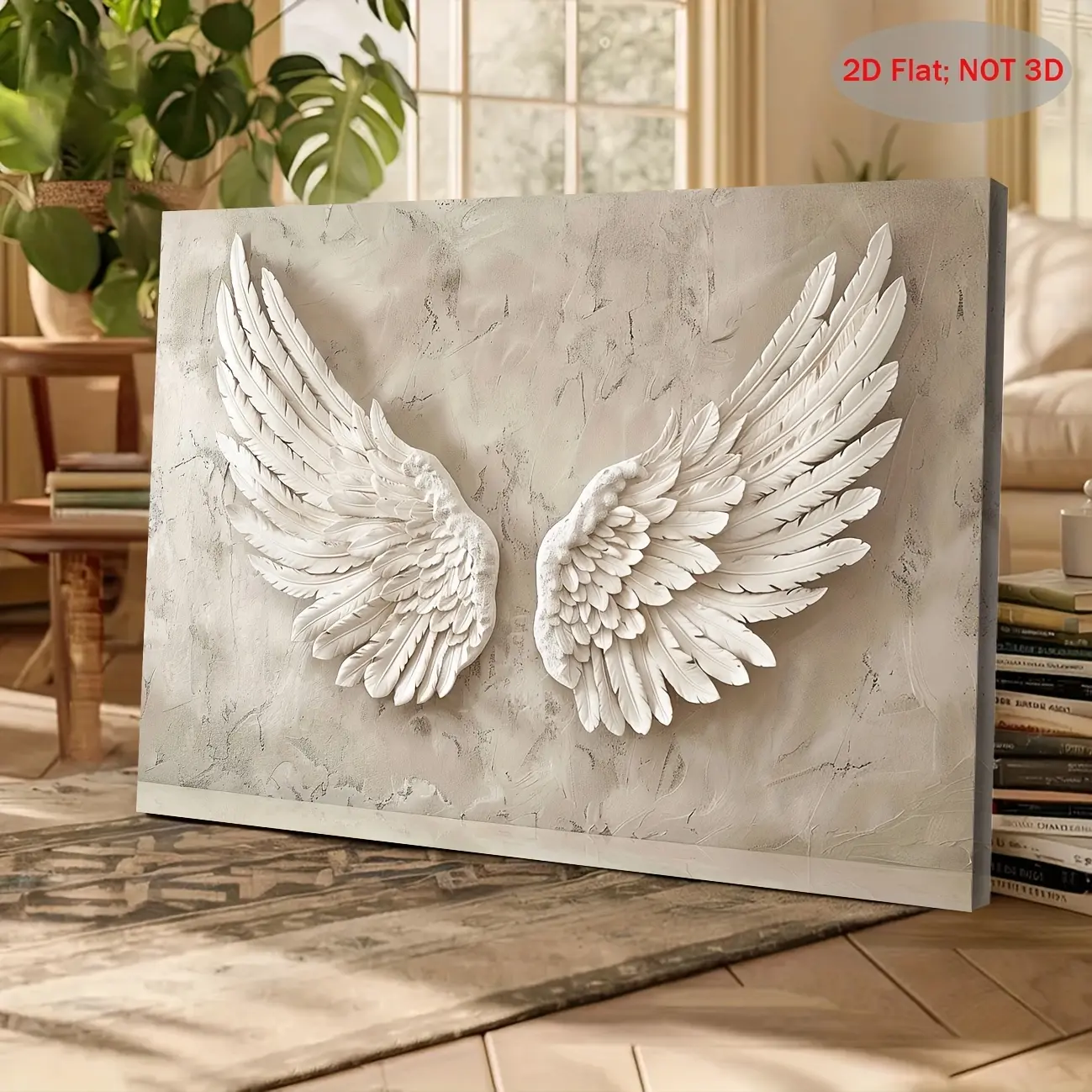 2D Flat, 1Pc Elegant White Angel Wings Wall Decorative Painting - Framed Oil Painting, suitable for bedroom, living room, bathroom, and kitchen decoration - White angel wings, framed with border, perfect for holiday gifts and exquisite decoration