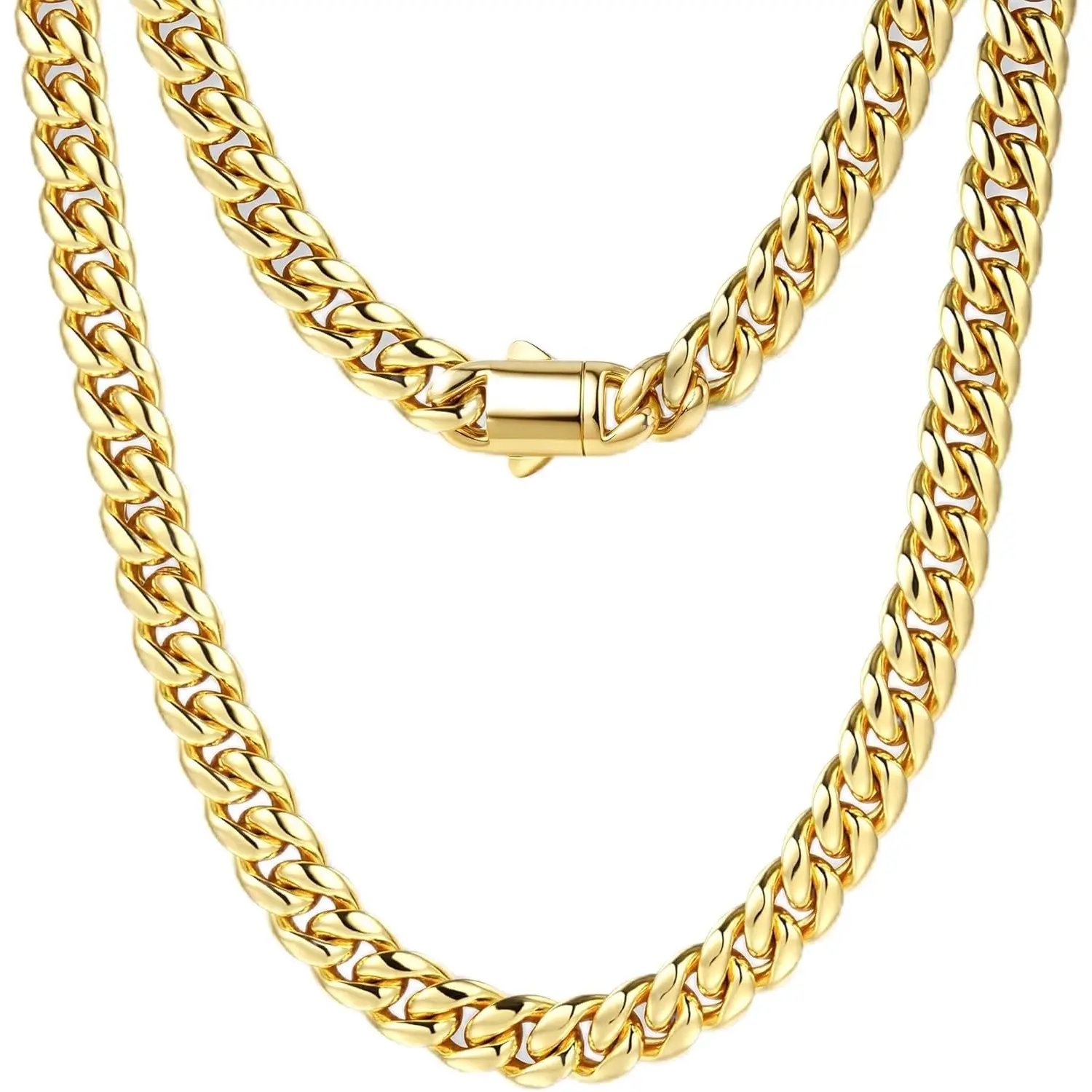 Men's Gold Cuban Link Necklace, Stainless Steel Miami Curb Chain, 5/8mm Thick, Real Gold/Silver/Black Plated, Diamond Cut, Non-Tarnish Men's Jewelry, 18-26 In, Trendy Gift with Gift Box, Necklaces