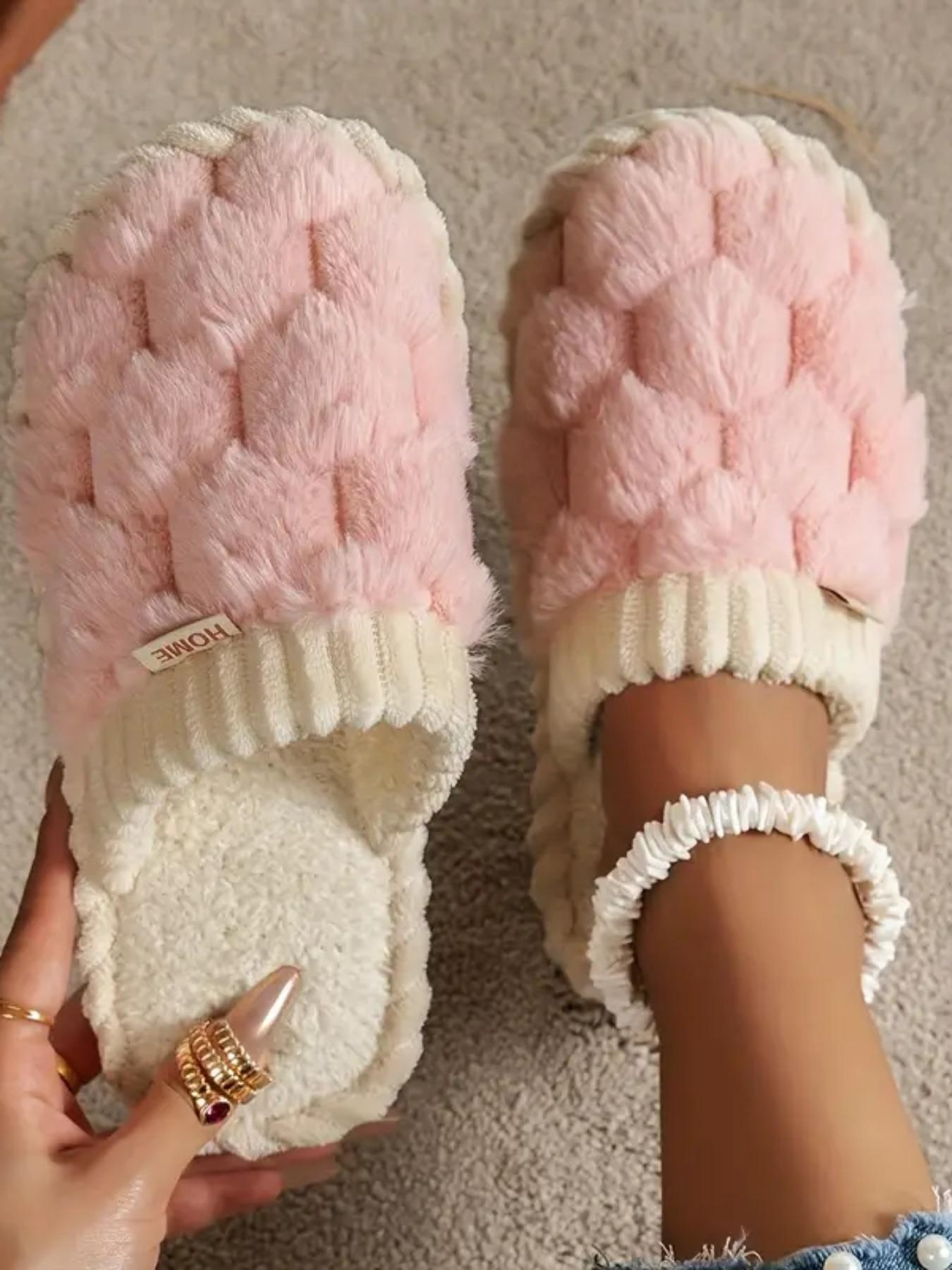 Women's & Men's Checkered Faux Fur Plush Slippers, Fuzzy House Slippers, Soft Cushioned Slippers, Cozy Soft Furry Indoor Shoes, Thick Warm Fleece Lining, Non-slip Durable Sole, Lightweight Quiet House Shoes, Indoor Home Slippers