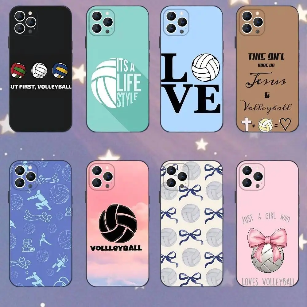 Volleyball Painted Phone Case For iPhone 11-17 Pro Max/Plus & Samsung Galaxy S23-S25 Black Soft Box Sports Protective Case