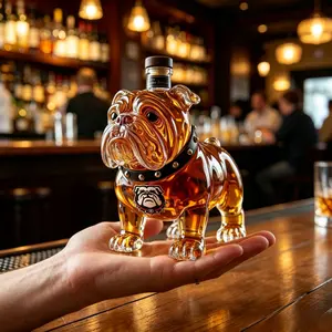 350ML Embossed Bulldog Glass Whiskey Bottle, Cool Unique Gift for Men, Dad, Husband, Bourbon Lovers, Stylish Alcohol Container