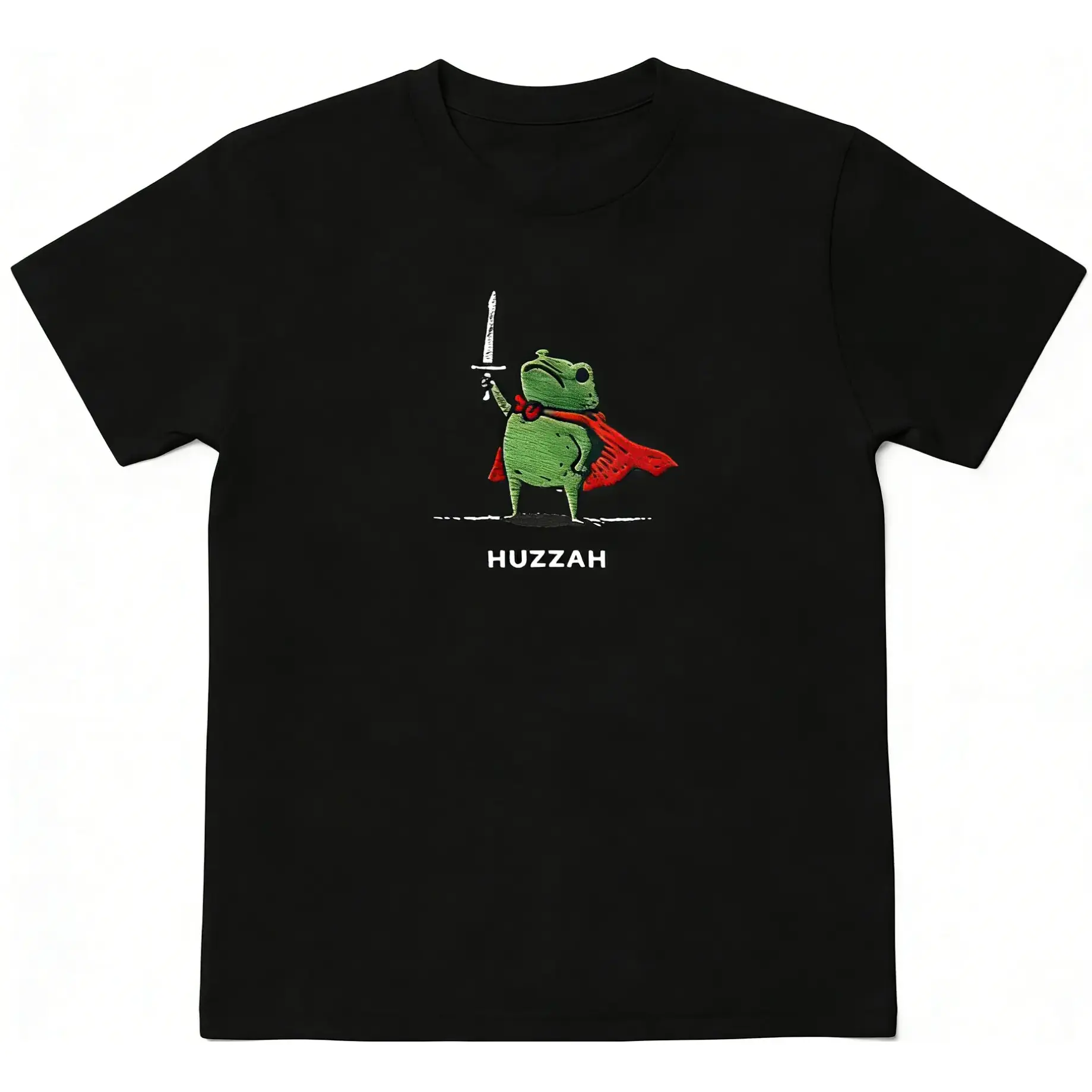 Huzzah Frog with Sword Vintage Crew Neck T-Shirt – Unisex Casual Comfort, Perfect for Daily Wear – Funny Short Sleeve Top for Fashion Men & Women