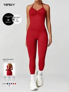 Women's Sporty Set with Detachable Padding, Halter Neck Tank Top & High Waist Leggings, Fitted Sportswear Set, Sports Clothes for Workout, Running and Yoga, Fitness Outfit, Fitness Sets, Sporty Style Outfits