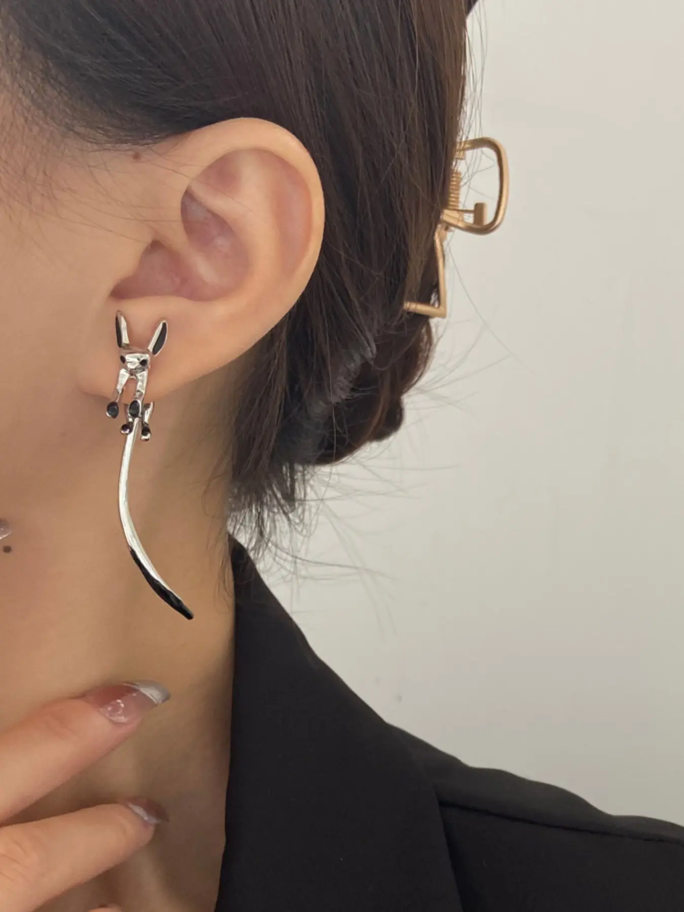 Long Tail Fox Earrings, Unique Design Creative Animal Studs, Elegant Influencer Jewelry, Trendy Style Ear Accessories