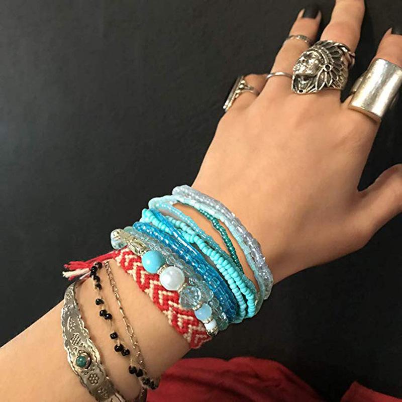 Bohemian Stackable Crystal Beaded Bracelet Multi-Layer Women's Elastic Jewelry Set
