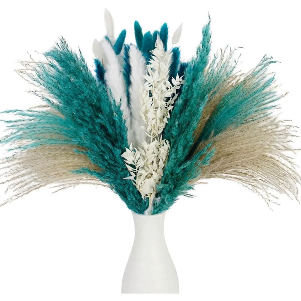 Boho Pampas Grass Bouquet - Mixed Teal Blue Dried Vase Filler, Boho Decor for Rustic Home Accents, Wedding Centerpieces