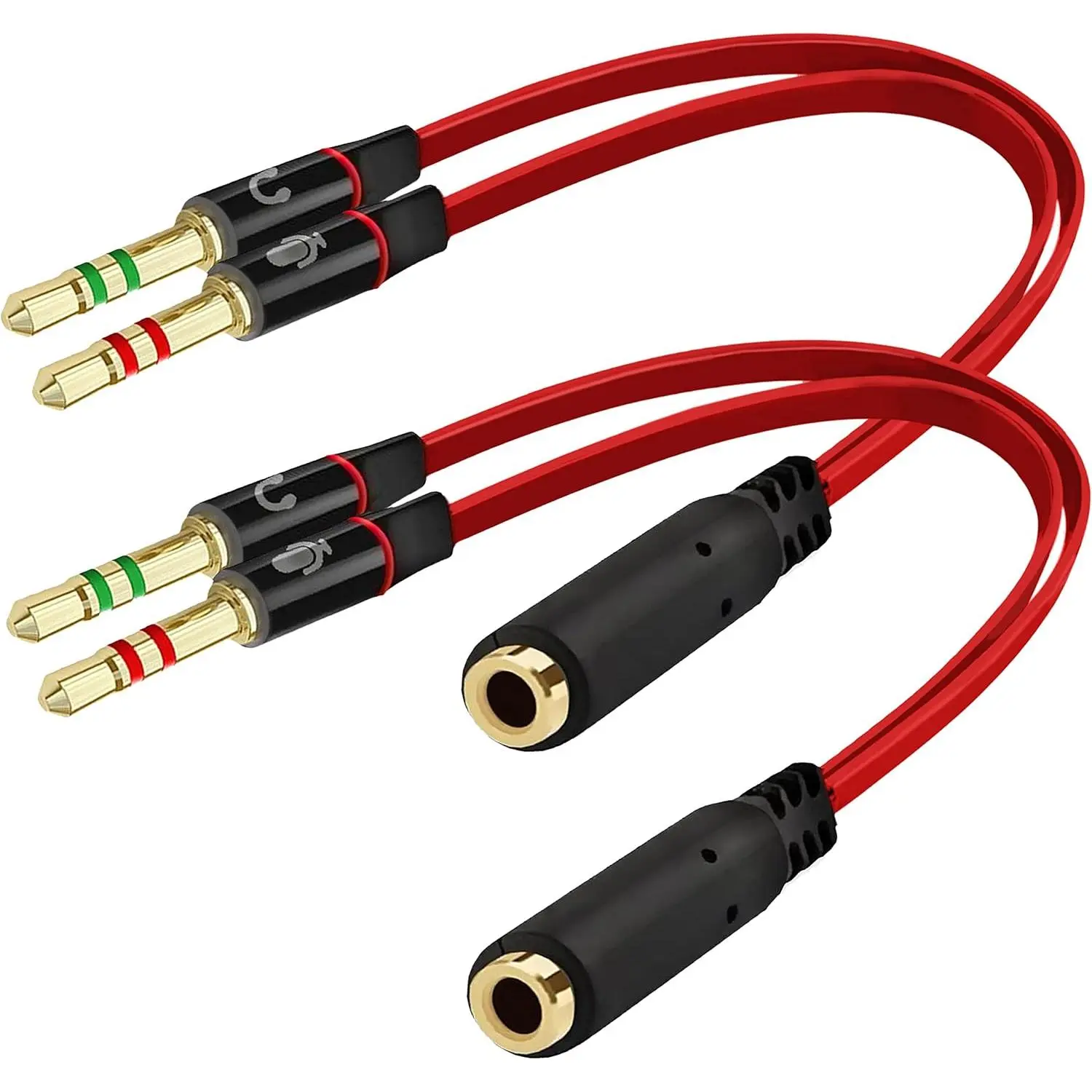 3.5mm Female to Dual Male Headphone Splitter, Mic Audio, Red,Protective,HDMI