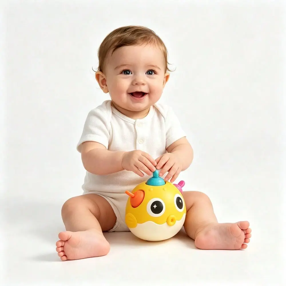 Baby Puffer Fish Fidget Tumbler Toy, Shake to Ring Sound, Pressable Sensory Toy, Develop Fine Motor Skills, Ideal Gift for Toddlers