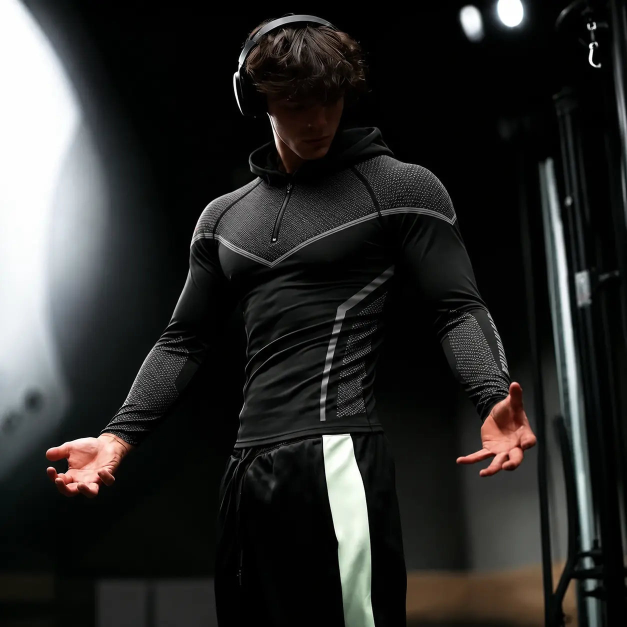 Men's European Style Hooded Fitness Long Sleeve Top, High Elasticity Quick-Dry Breathable Fabric, Slim Fit, Ideal for Gym Training, Athletic Sports Top