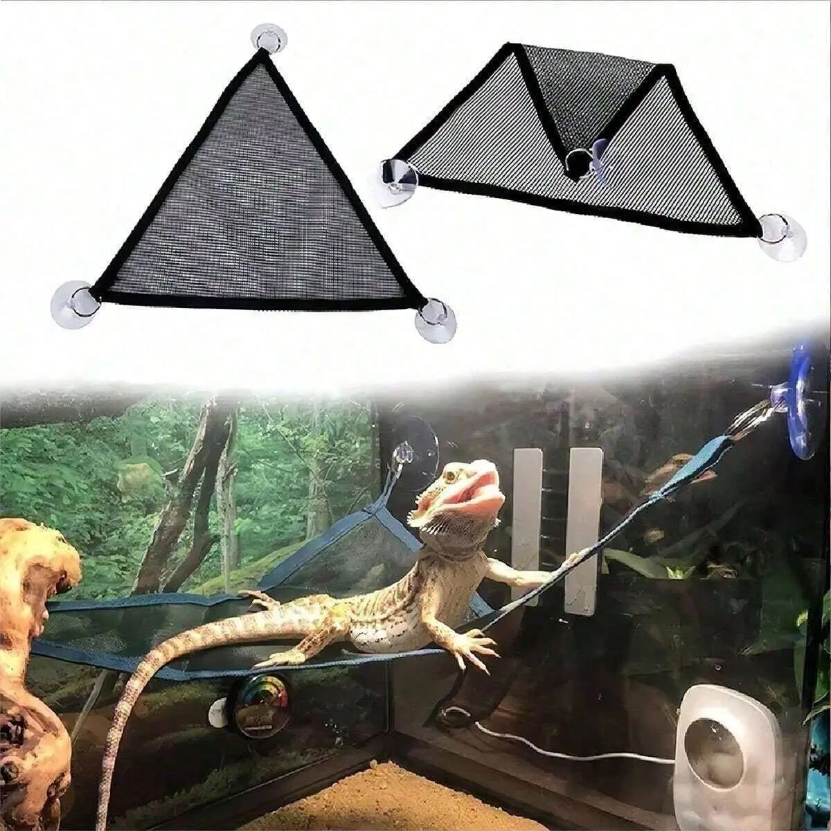 1pc Triangle Hammock Bed with Mesh Breathable Material, Includes Suction Cups, Foldable, Soft and Washable, for Small and Large Lizards