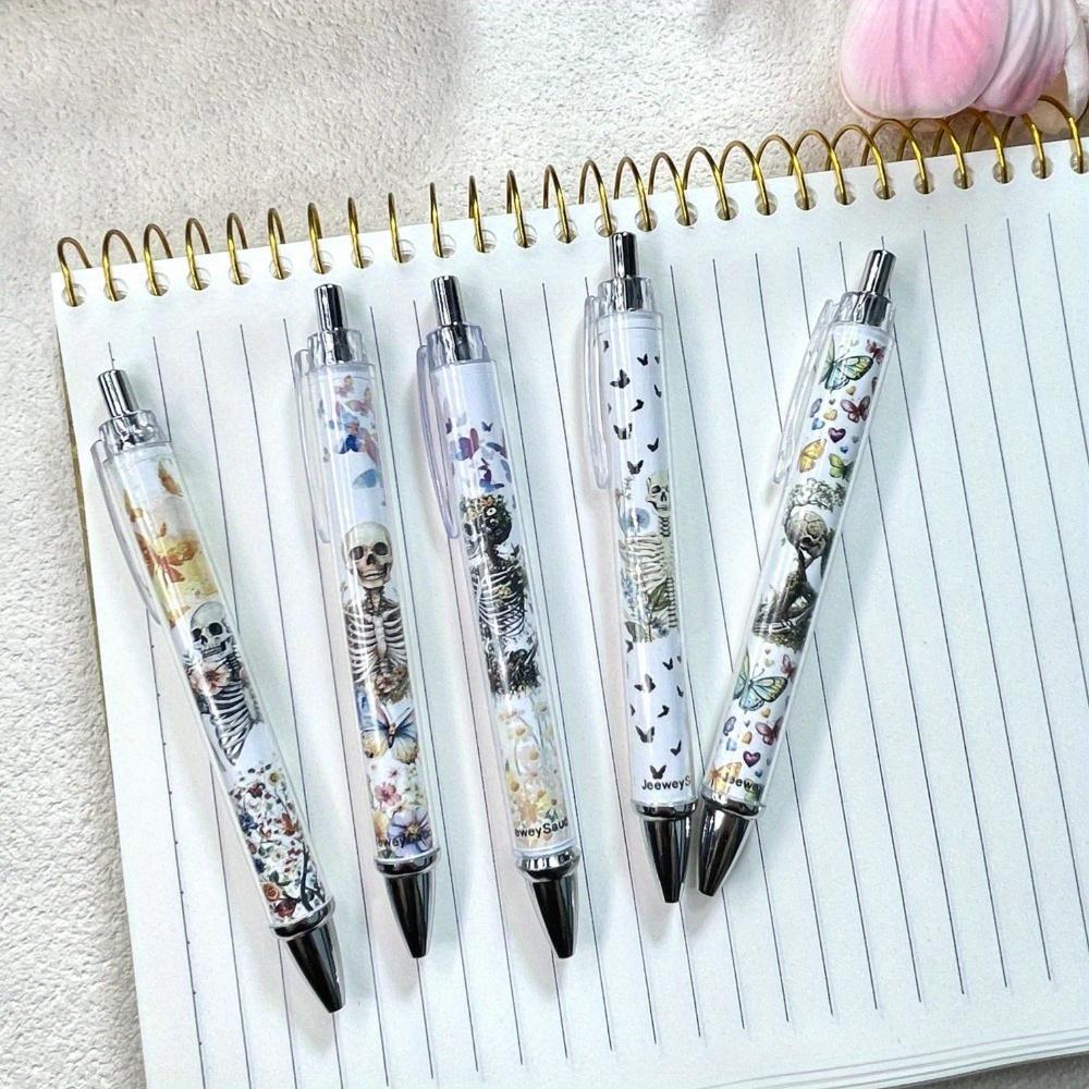 Creative Skull Pattern Ballpoint Pen, 5 Counts/set Ink Plastic Writing Pen, Smooth Writing Pen for Office & Gift, Learning Supplies, Halloween, Funny Teacher Pens