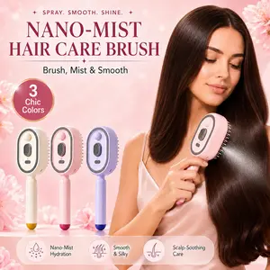 2026 Nano Mist Hair Care Brush, Electric Spray Detangler Brush with Air Cushion Massage Comb, Refillable Water Mister Hairbrush for Wet, Curly, Wavy & Dry Hair, Scalp Oil Applicator