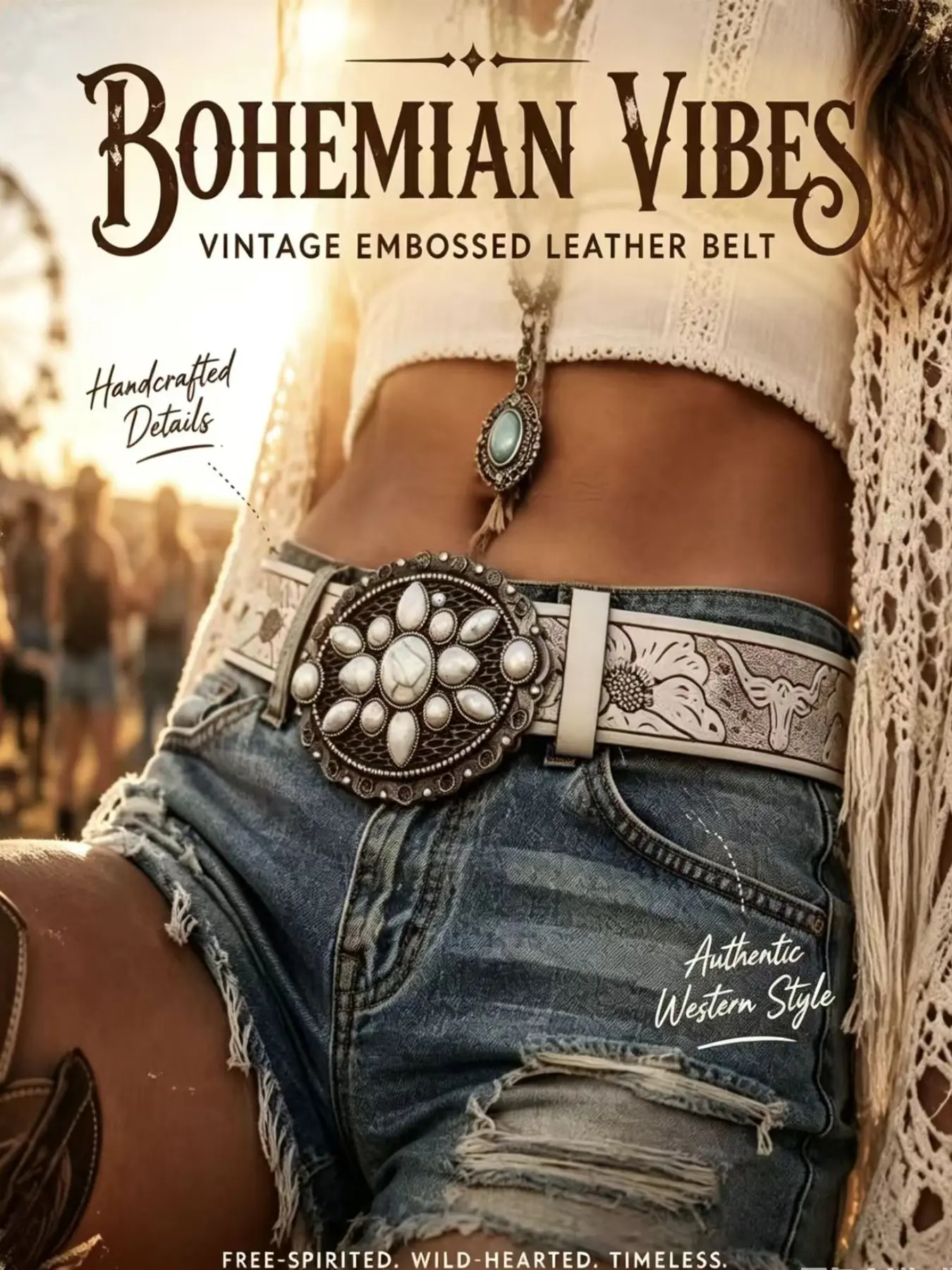 1 Piece Women's Flowers & Rhinestones Decor Buckle PU Leather Belt, Western Style Cowboy Waist Belt PU Buckle Belt For Women Daily Party Vacation, Cowgirl Boho Belt, Cowgirl Belts