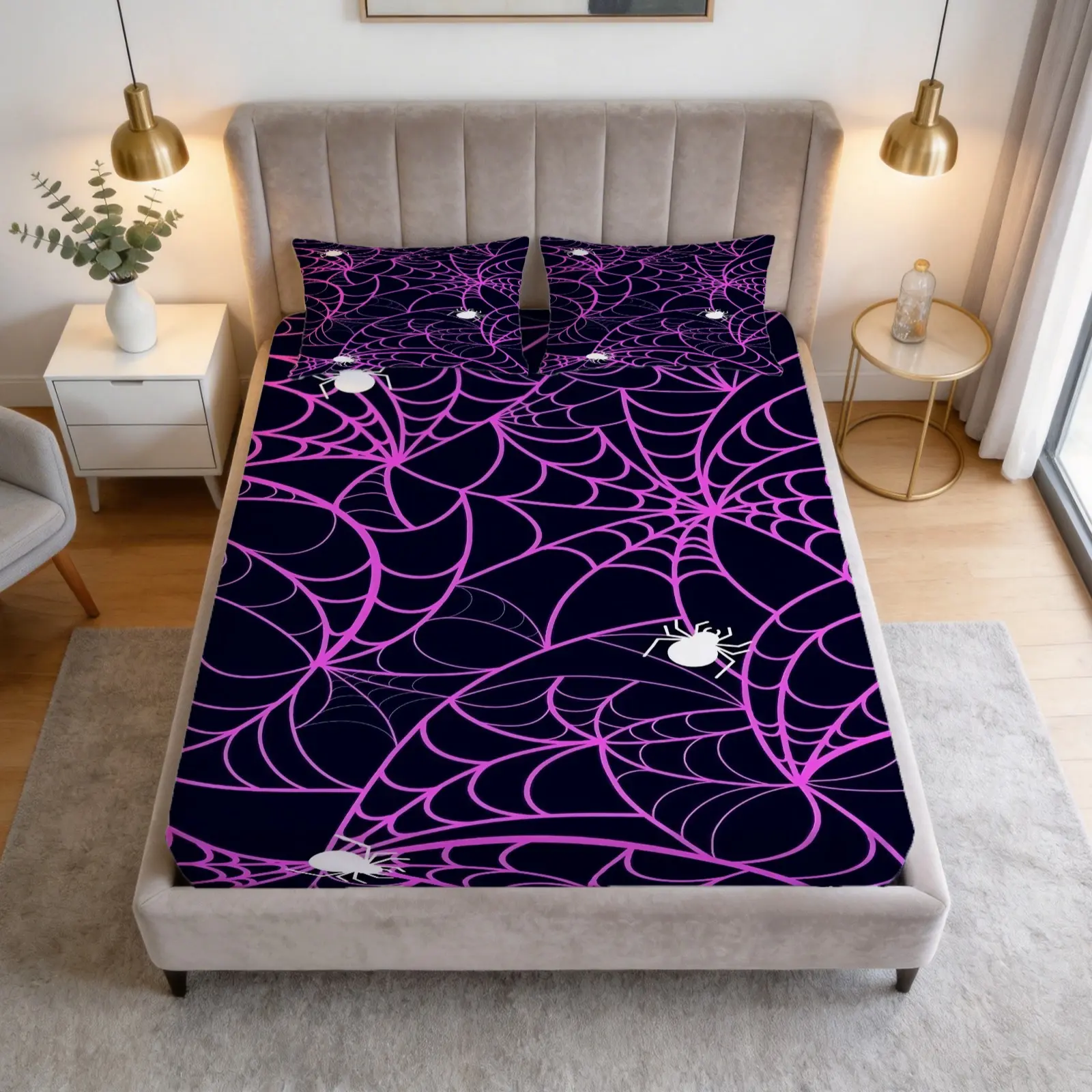 Bed Sheet Set With Spider Print Pattern, Halloween Decoration, 1 Bed Sheet Paired With 2 Pillowcases (Excluding Pillow Core), Suitable For Bedroom Decoration And Gifts For Teenagers And Adults