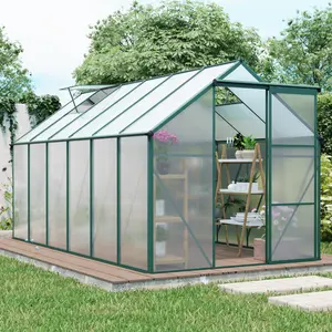 ARCH 6x12 FT Walk-in Polycarbonate Greenhouse with Galvanized Base and Sliding Door, Heavy Duty Aluminum Frame, Adjustable Roof Ventilation, All Season Outdoor Garden Plant House for Backyard, Green, Green Color Options, Aluminium Material