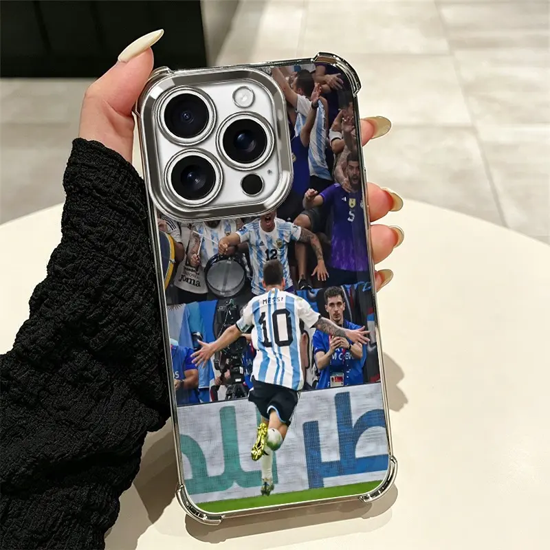 Athlete Silhouette Luxury Protective iPhone Casing - Shiny Chrome-Plated Bezel, Raised Camera Protection, Built-in Shock-Absorbing Corner Pads, Yellowing-Resistant, Fingerprint-Resistant Cover Compatible with iPhone 17/16/15/14 Pro Max