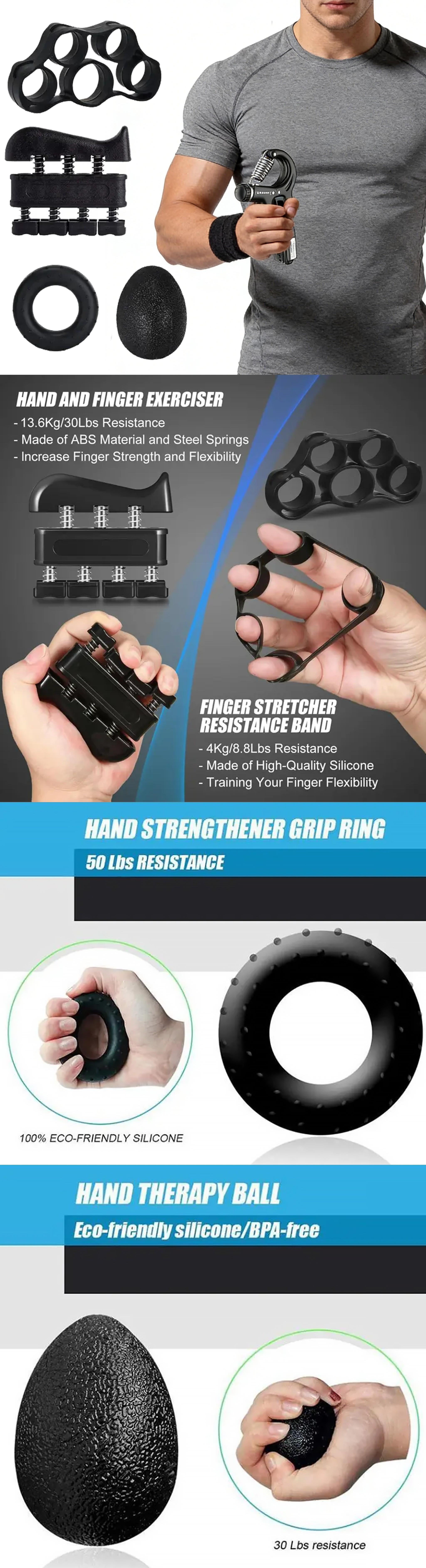 All-in-One Grip Strength Trainer 5Pcs Hand Exerciser Kit for Men Women Forearm Training with Compact Size and Easy Storage Solution