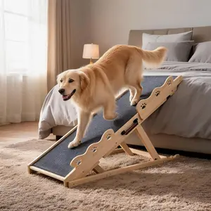 Garvee Adjustable Dog Ramp for Bed & Couch – 45" Pet Stairs, 5 Height Levels, Anti-Slip Mat, Safety Side Rails, Supports Up to 250lbs – Ideal for Small, Large & Senior Dogs