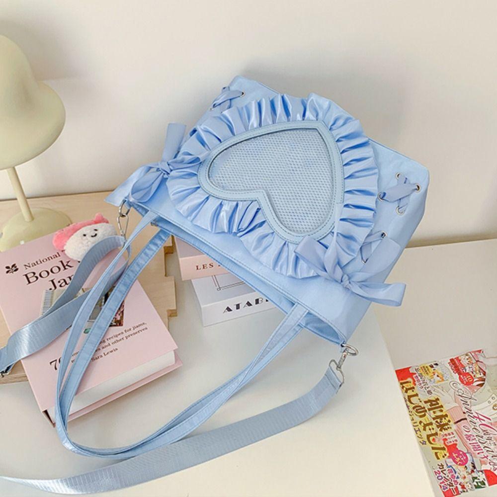 Creative Lace-up Heart Itabag Ribbon PU Anime Tote Bag Badge Display Love PVC Transparent Shoulder Bag Men
