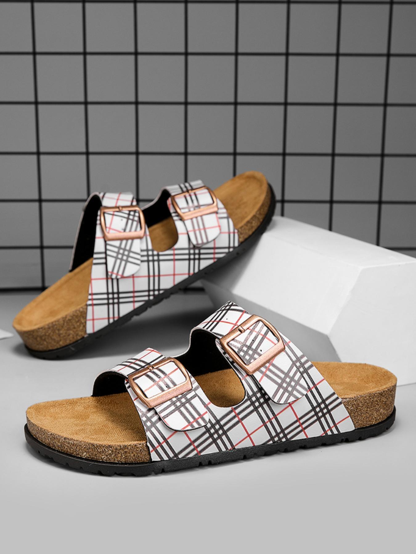 Unisex Fashionable Checkerboard Pattern Slippers, Buckle Sandals, Slide Sandal, Casual Comfortable Platform Sandals for Beach, Non Slip Sandals, Adjustable Straps & Anti-slip Comfort for All-day Wear, Walking Shoes