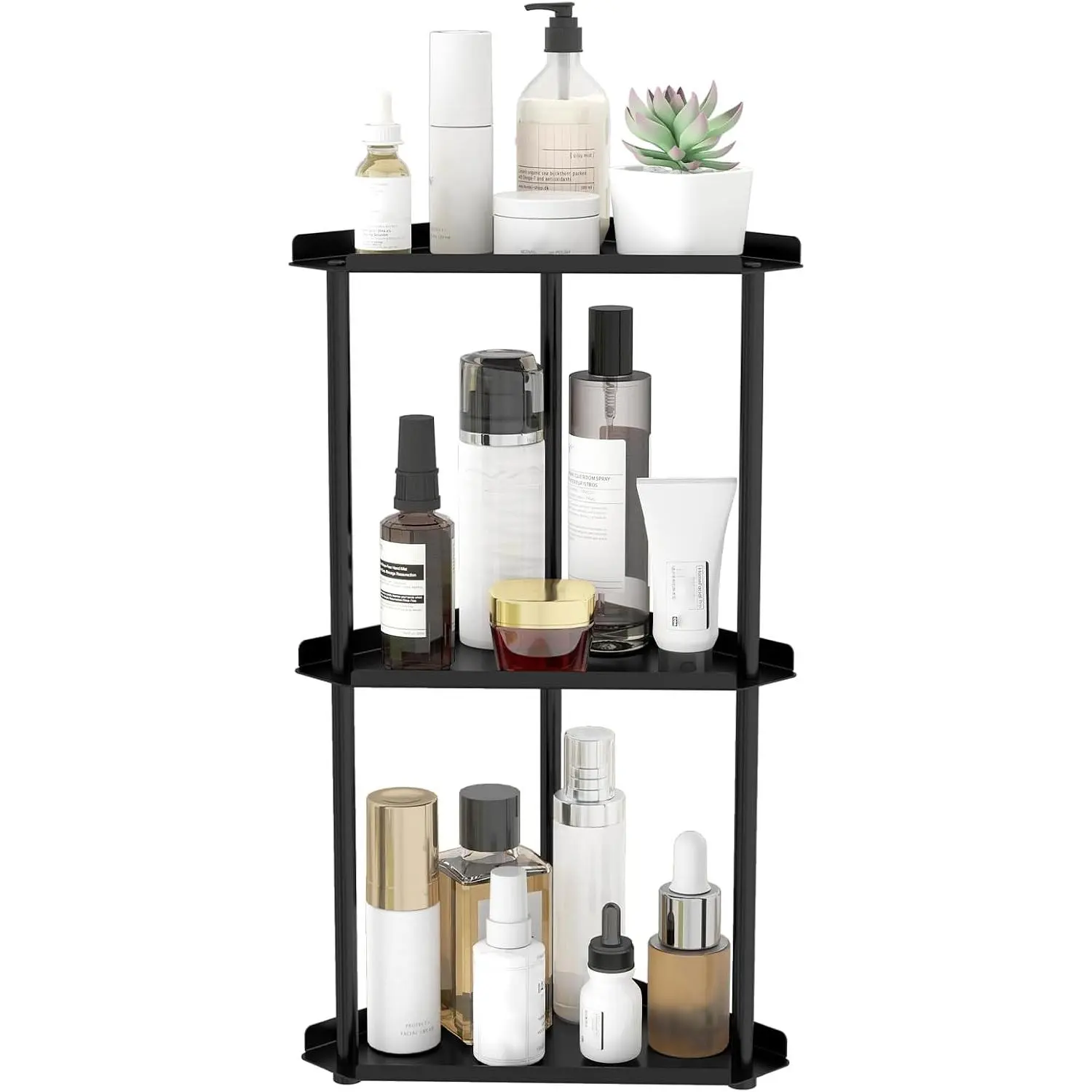 3 Tier Bathroom Counter Organizer, Vanity Organizer Corner Shelf, Skincare, Makeup Countertop Organizers, Kitchen, Bathroom Counter Storage, Black