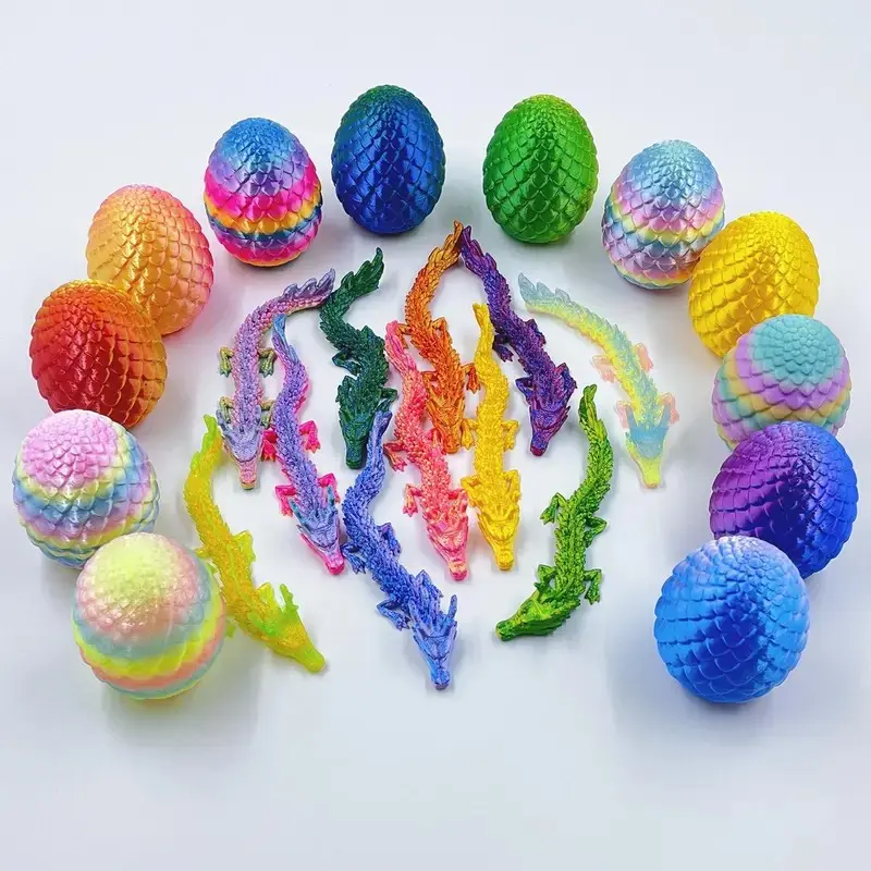 3D Printed Dragon Egg Model Set, 5 Eggs + 5 Dragons, Jointed Figures, Articulating Miniatures, Desktop Decor, Car Ornament, Halloween Christmas Gift