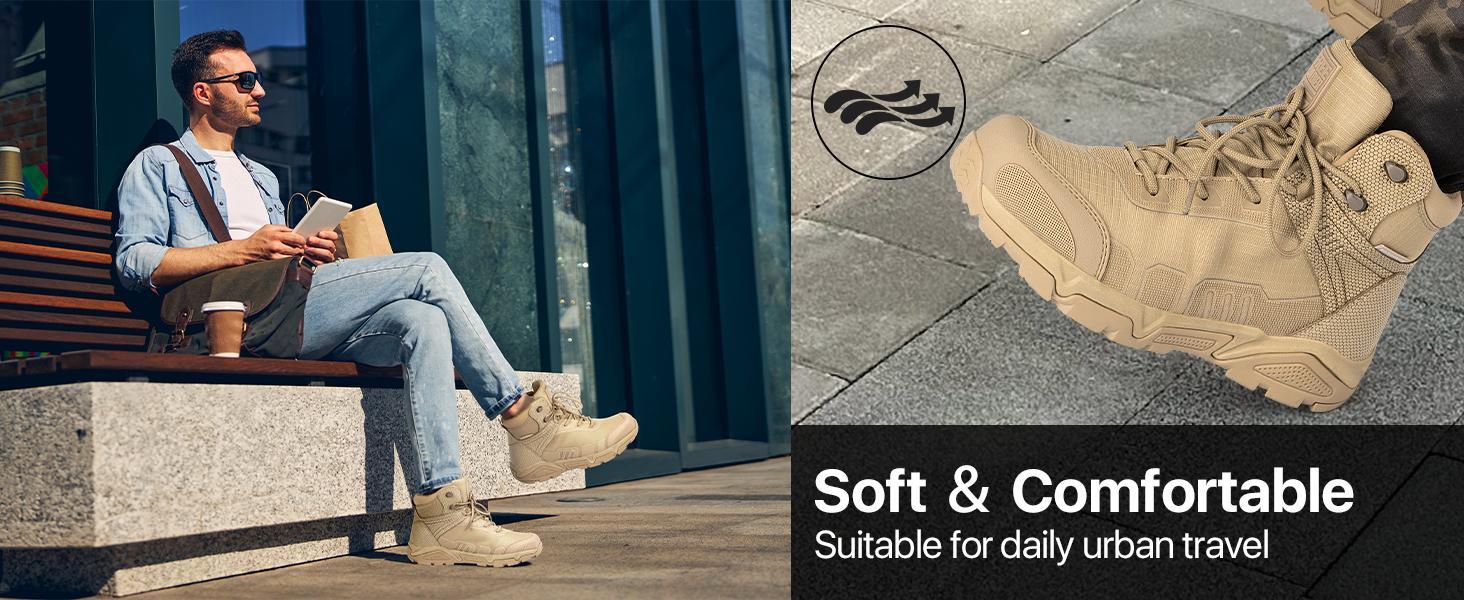 FREE SOLDIER Men's Waterproof Tactical Work Boots Lightweight Comfortable Combat Hiking Boots