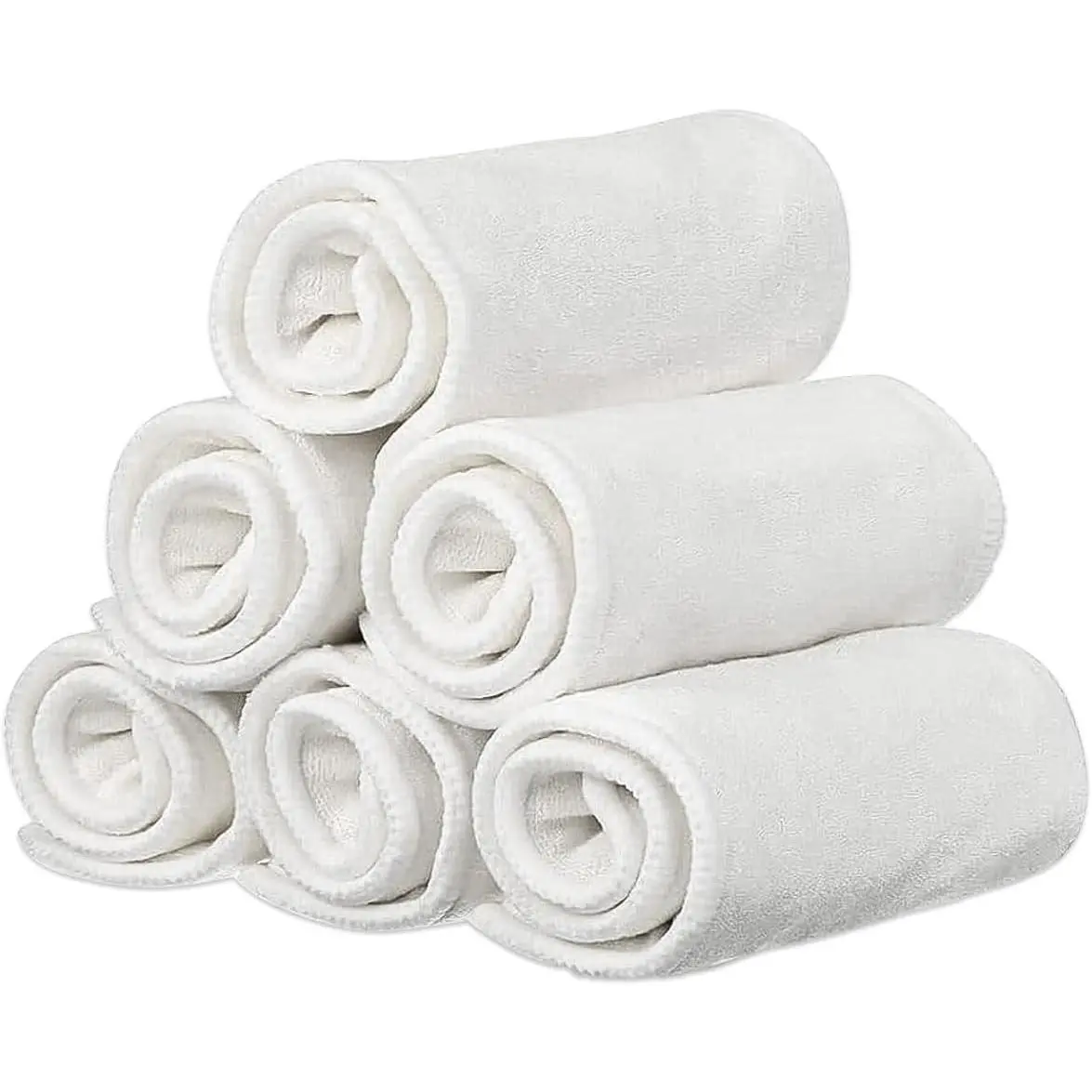 6 Pack 4-Layer Absorbent Rayon Microfiber Inserts Liners - Washable Reusable Large Inserts for Adults Cloth Diapers Incontinence Care, White-Medium