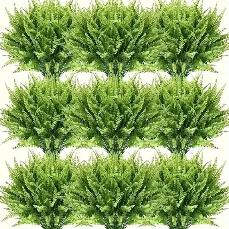 【Clearance Sale - Limited Quantities】12/24-Pack Large Artificial Boston Fern Plastic Flower Set, Bendable Wire Botanical Arrangement for Balcony, Countertop Home Decor Decoration
