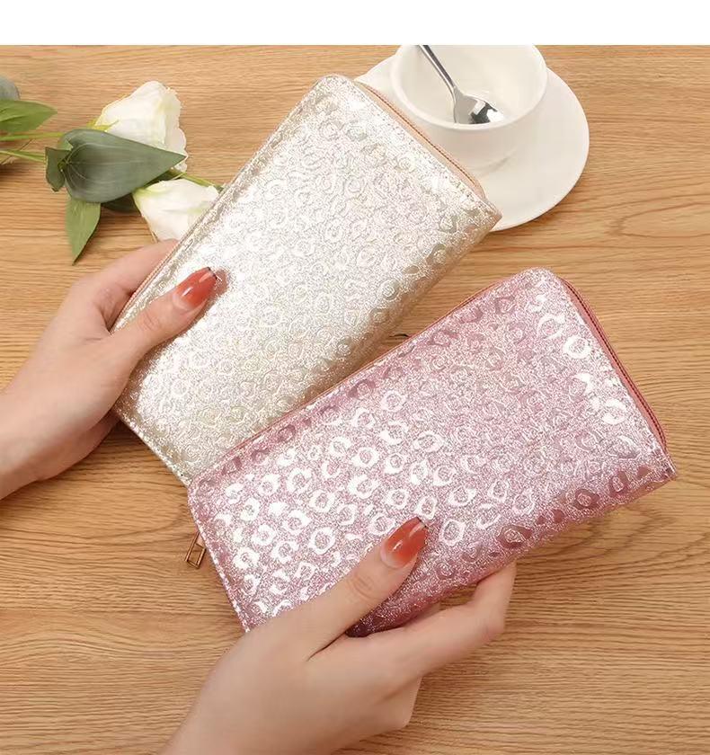 Laser Zipper Bag Grid Pattern Triangle Mermaid Shining Pink Large Wallet Women's Bag