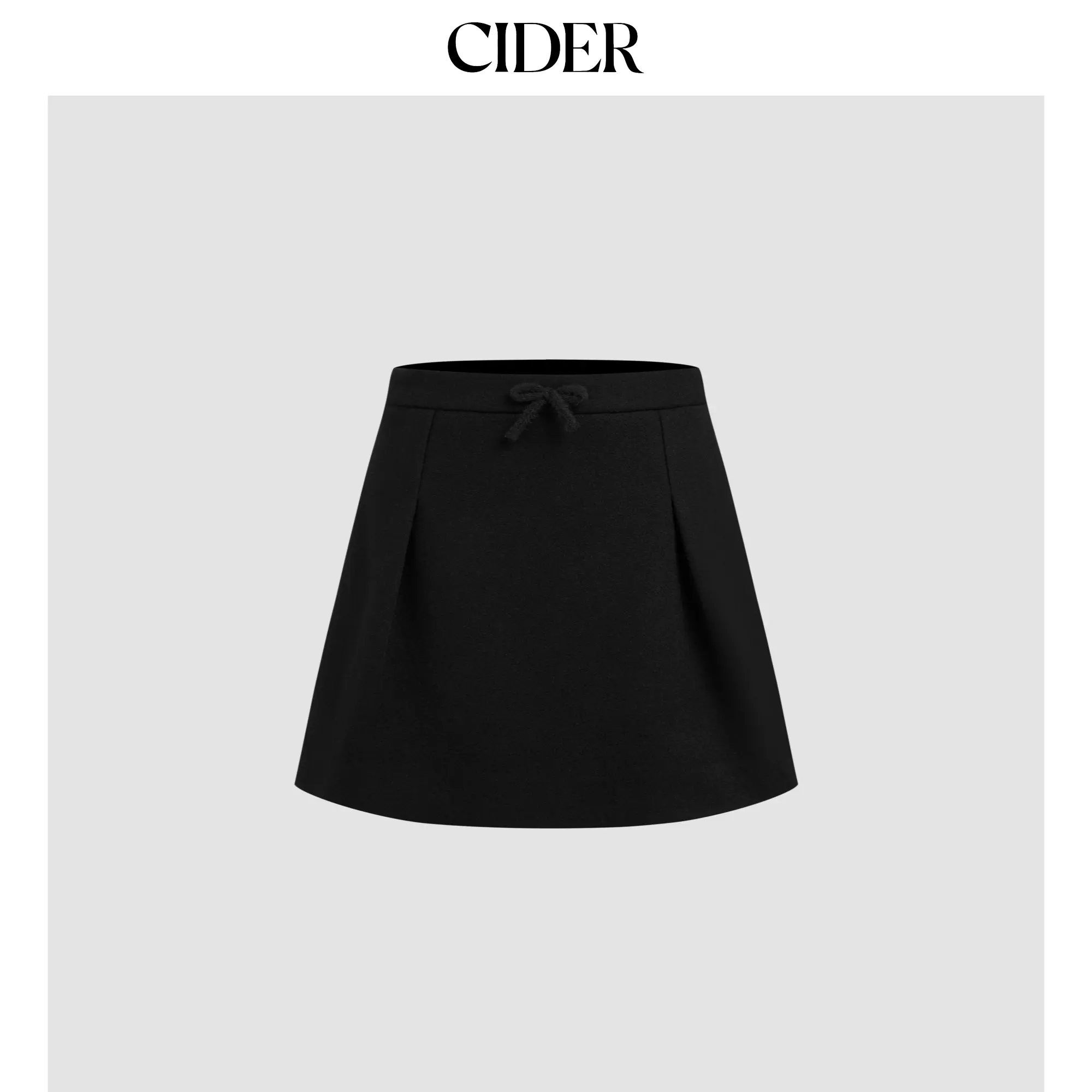 Cider [size 2-10] Wool-like Mid Rise Solid Bowknot Mini Skirt