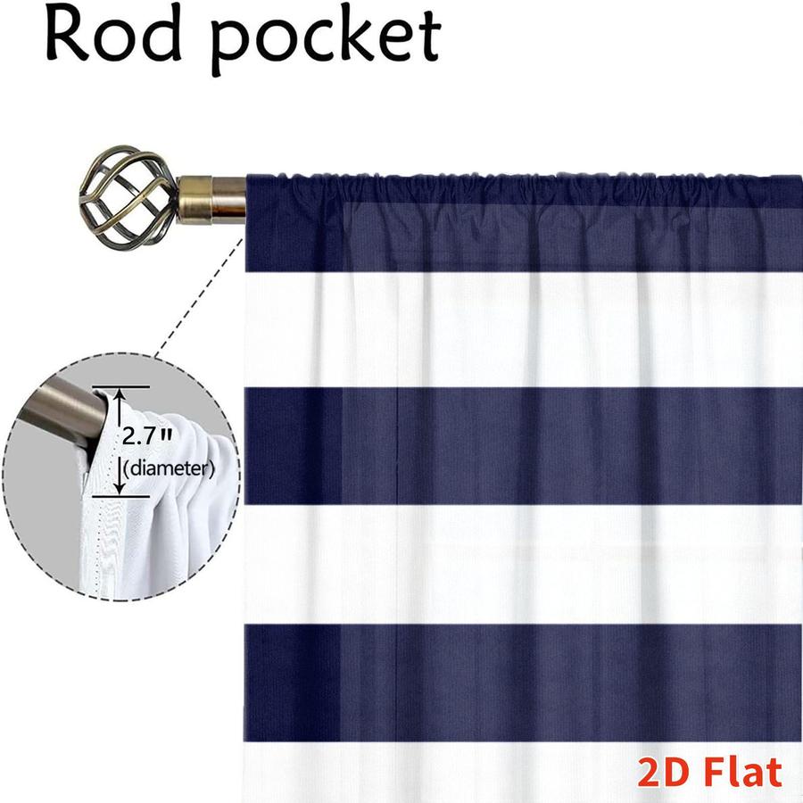 2Pcs Nautical Style Anchor Horizontal Stripes Sun Blocking Curtains Digital Printed Rod Pocket, Window Treatment For Bedroom Office Kitchen Living Room Study Home Decor