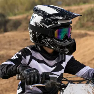 Motorcycle Helmet, Full Face Motocross Design & Dirt Bike Visor Peak, 4-Piece Set With Goggles Gloves Mask, For Adult Men Off-Road Trail Riding & Outdoor Racing, Shockproof Lightweight Impact-Resistant All-Day Secure Comfortable Safe Fit