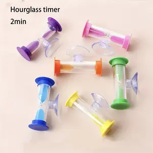 Small Unbreakable Plastic Mini Rotatable Sand Watch Timers, 2 Min, with Suction Cup, No Electricity, for Toothbrush, Classroom, Games