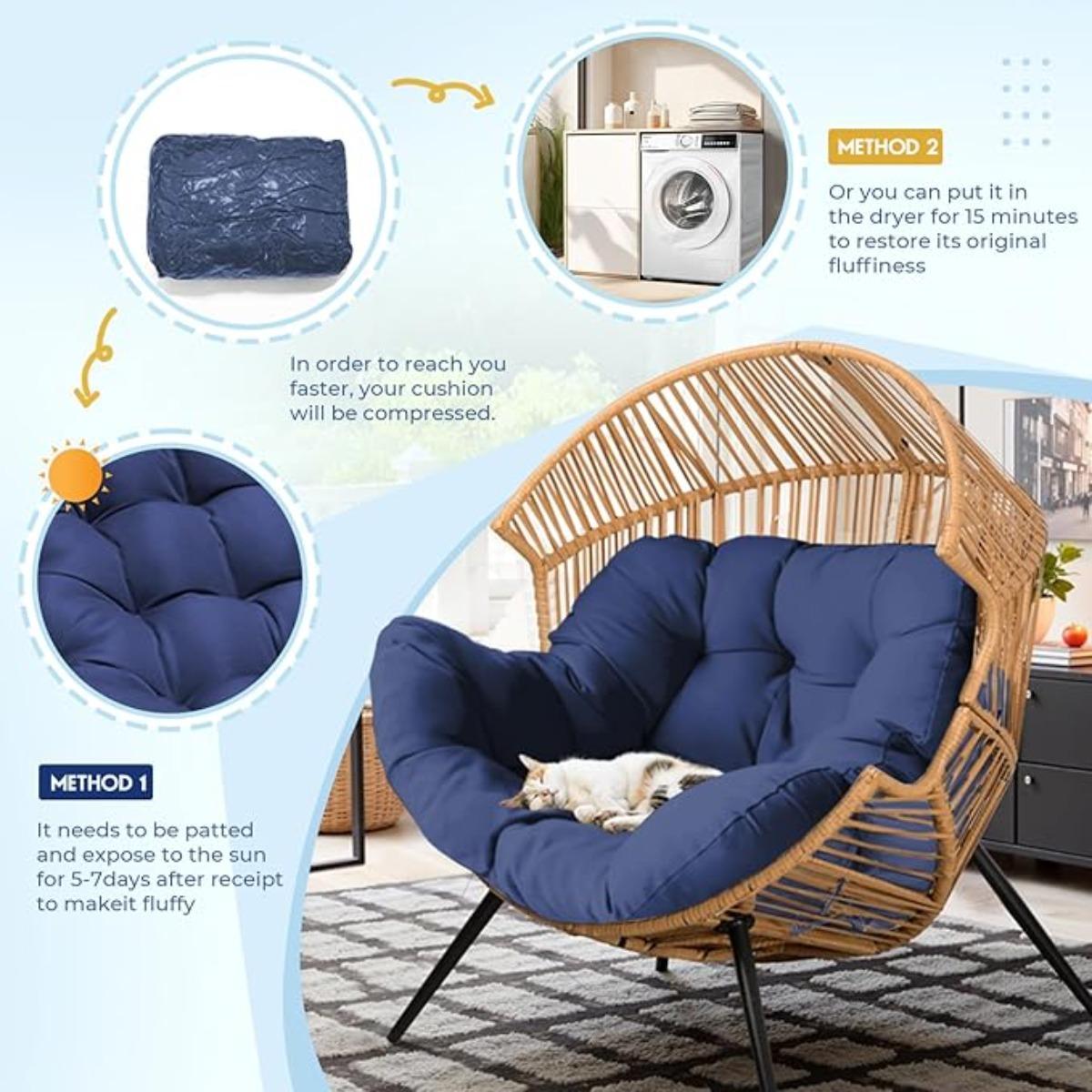 DANGHOOGY Egg Chair Cushion, Waterproof Outdoor Egg Replacement Cushions, Patio Chair Cushions for Outdoor Funiture, Thickened Hanging Chair Cushion, 35x47x7 Inches (Navy)