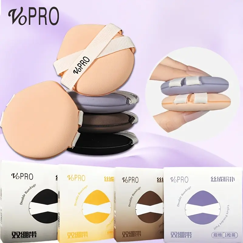 VoPRO Double-Strap Flocked Velvet Powder Puff, Matte Setting Beauty Makeup Tool. Suitable for daily light natural base makeup and festival parties, creates full-coverage matte skin. Great holiday gift for girls.