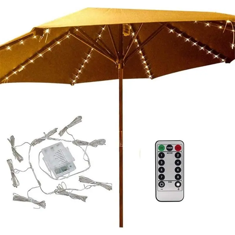 Outdoor sports Patio Umbrella Lights 8 Lighting Mode 104 LED String Lights with Remote Control Umbrella Lights Battery Operated Waterproof Outdoor Decor for Patio Umbrellas Outdoor Use Camping Tents Warm White