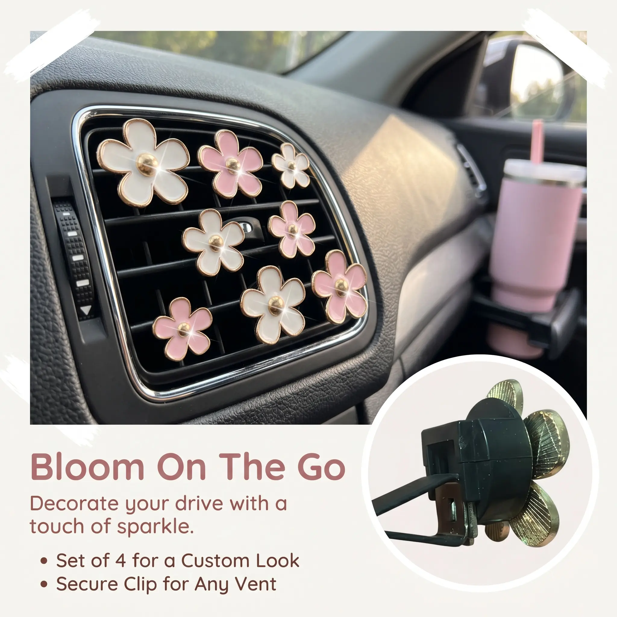 4 PCS Cute Flower Shaped Design Car Air Outlet Decoration, Clip-on Car Air Freshener Perfume Ornament for Car Air Vent, Car Accessories for Women, Fall Girly Car Accessories-YY1