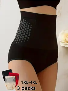 Three-Pack High-Waist Briefs, Panties, + Skin Tone +, Postpartum Belly Control Underwear, Medium-Large Sizes, Elegant Style, Womenswear, Fit