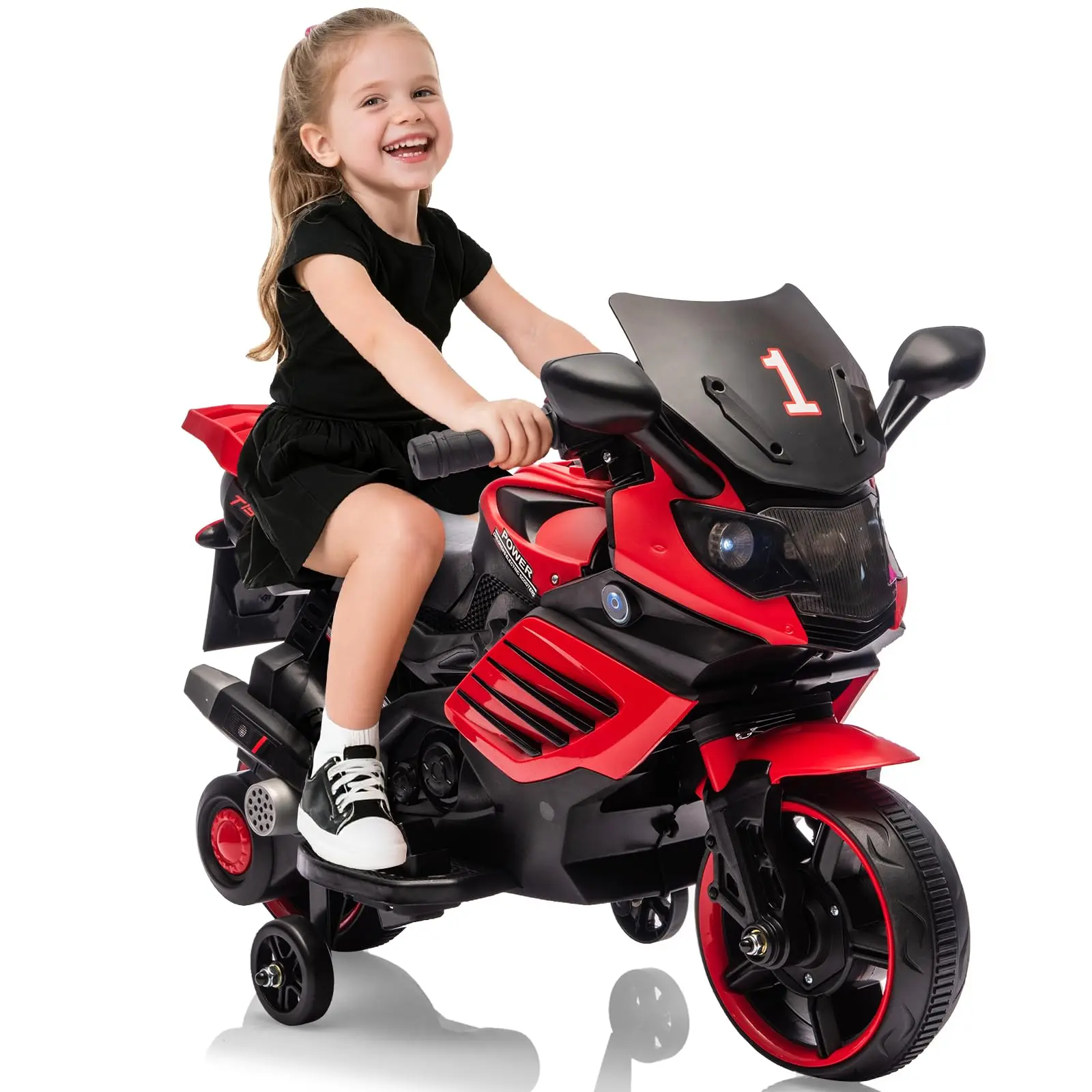 Garvee 6V Battery Powered Ride On Motorcycle for Toddlers with Treaded Tires, Working Headlight, Horn, Music, Training Wheels, Stable Electric Ride-On Toy for Boys and Girls, Multiple Colors Available