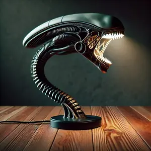 USB Alien Shaped Resin-Sculpture Lamp, Home Decor for Unique Bedroom Lighting, Decorative Extraterrestrial Figurine for Living Space