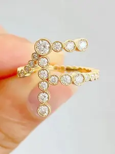 Adjustable Copper Ring, French Minimalist Luxury, Graduated Zircon Design, Casual Style, Perfect for Daily Wear and Gifts