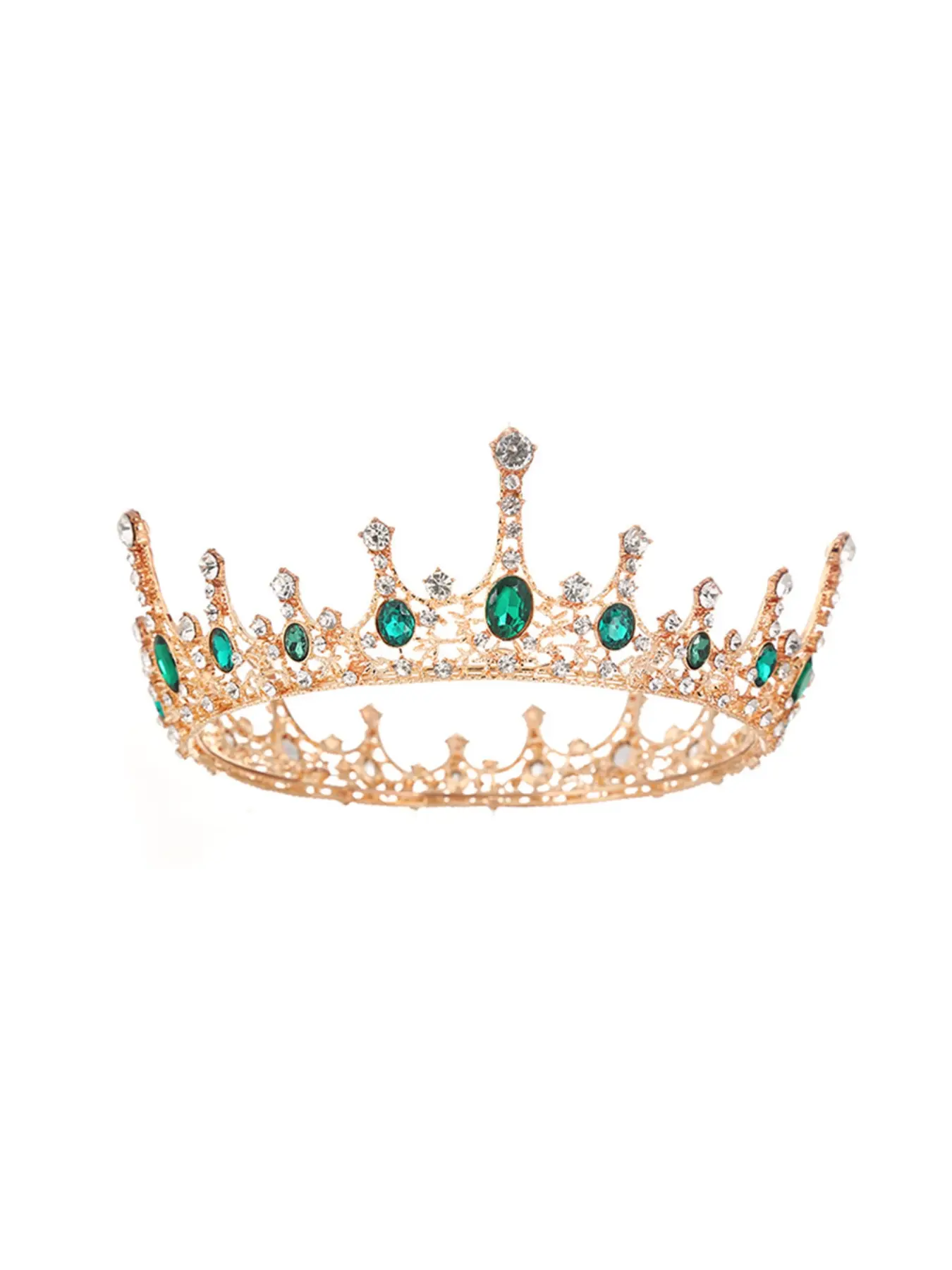 New European and American gold crown headpiece bridal wedding hair accessory vintage queen princess diamond-encrusted round tiara