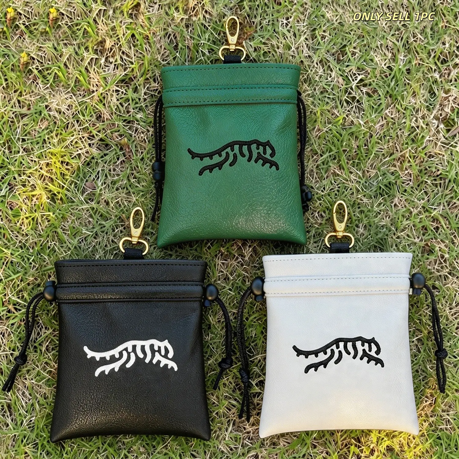 Men Women Universal Golf Valuables Pouch, Thick Waterproof PU Drawstring, Cute Tiger Pattern Embroidery, Golf Accessories Storage Pouch