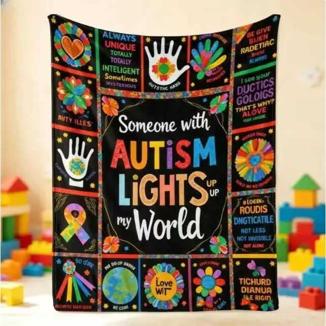 Cooling Blanket Colorful Autism Awareness Quote Flannel Blankets - Homegoods Soft Inspirational Throw for Families Support Gift