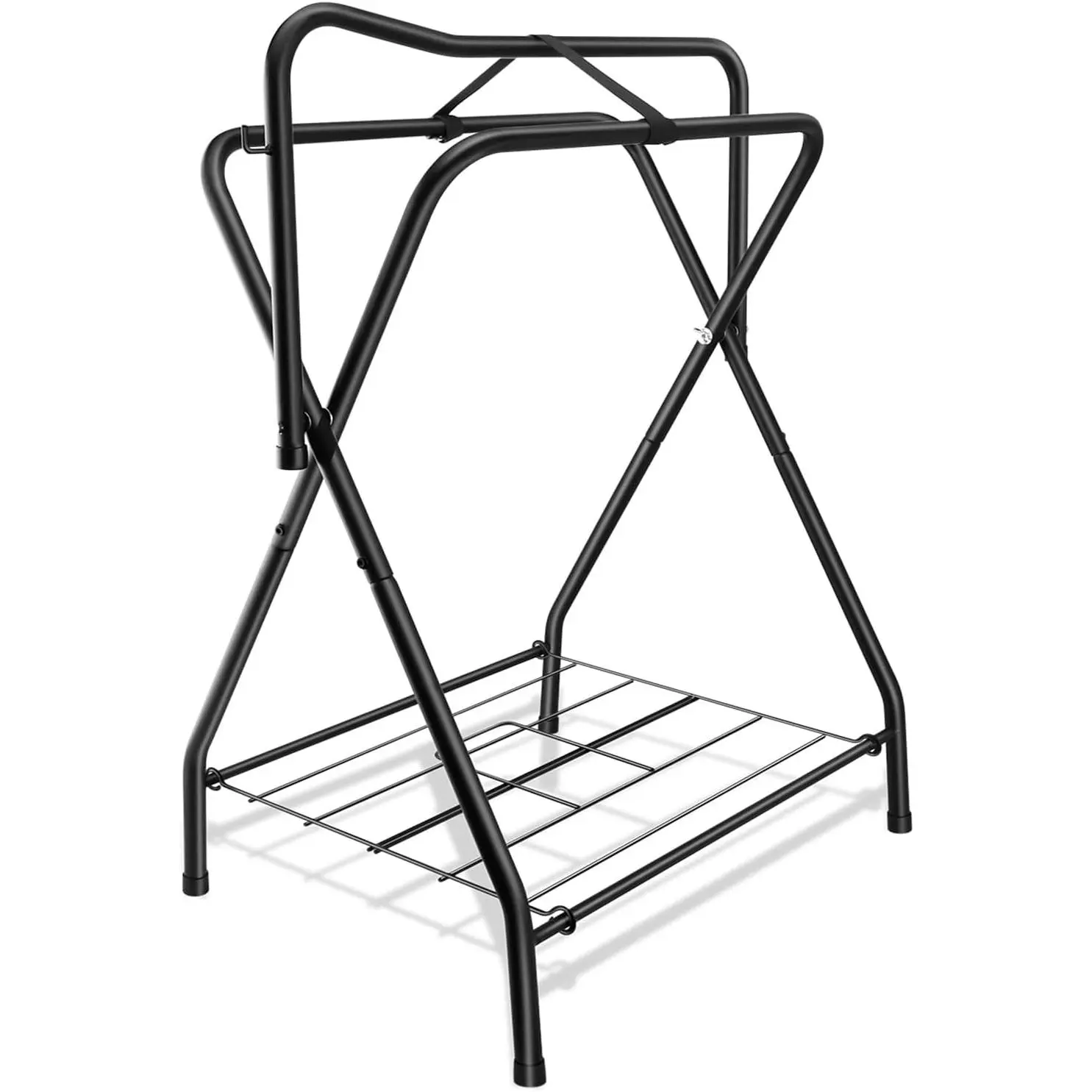 Folding Heavy Duty Freestanding Detachable Horse Saddle Stand with Bottom Storage for English & Western Saddles