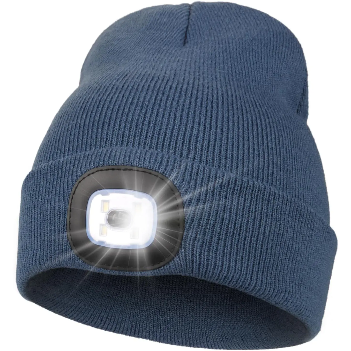 Light-up Beanie Hat, Unisex Khaki Herringbone Knit Winter Cap with USB Rechargeable Hands-Free LED Headlamp
