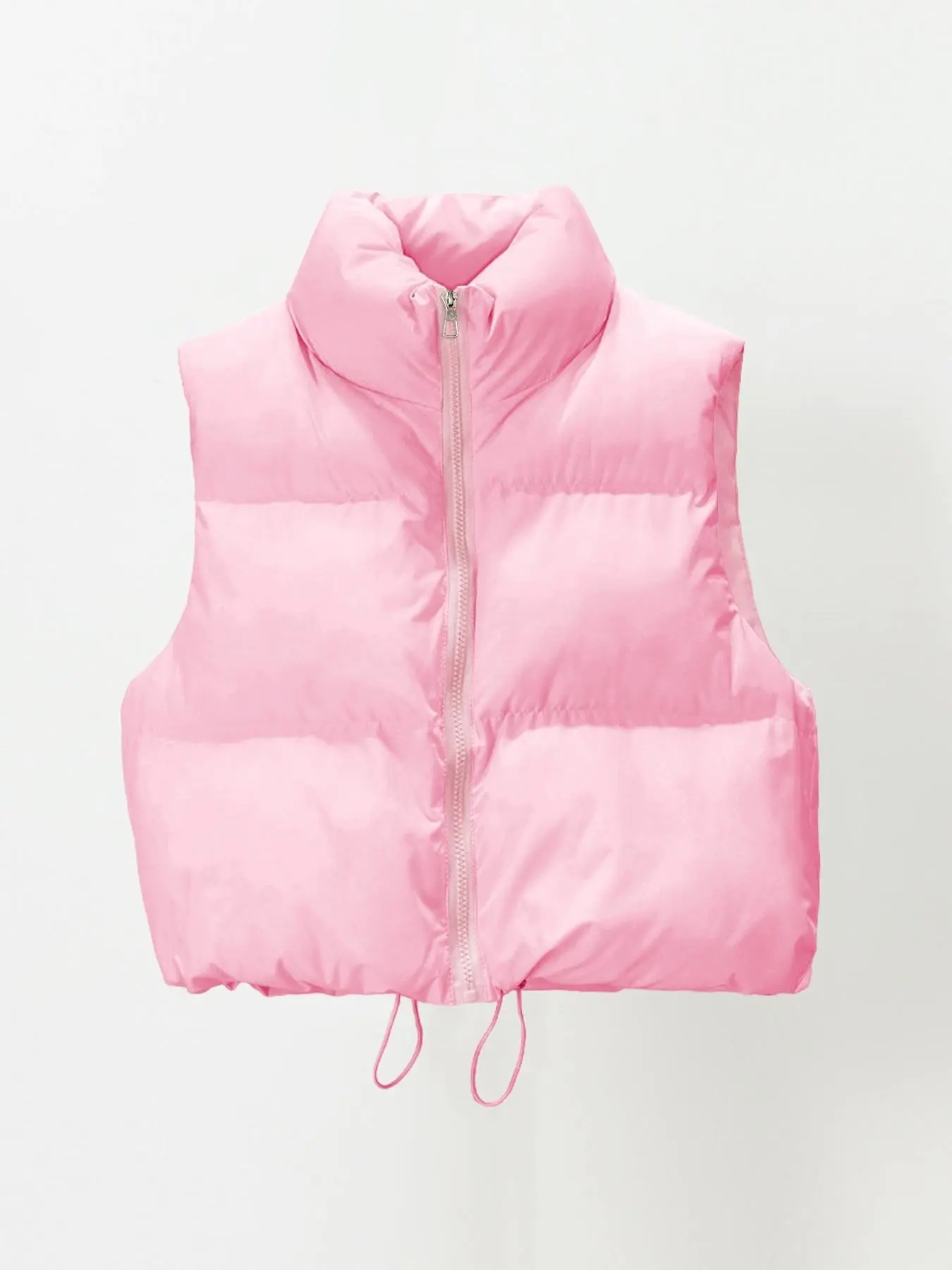 Casual Fall & Winter Solid Stand Collar Zip-Up Cropped Cotton Coat